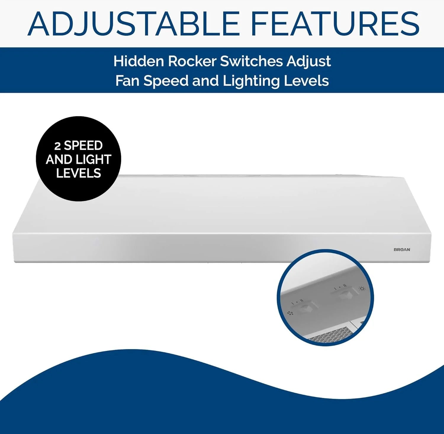 White 30-inch Under-Cabinet 4-Way Convertible Range Hood with 2-Speed Exhaust Fan and Light, 300 Max Blower CFM B7581