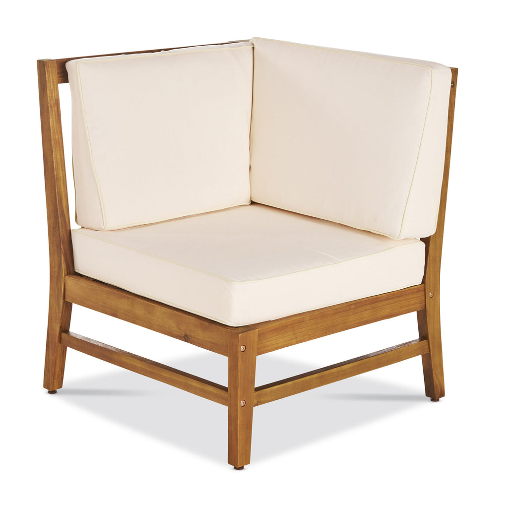 6 Piece Outdoor Acacia Wood Chat Set with Cushions, Teak Finish, Cream X652