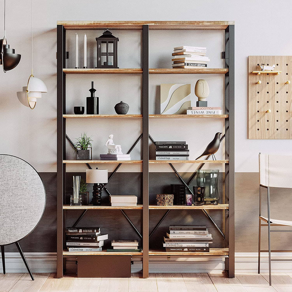 Industrial Bookshelf Double Wide 6-Tier Open Bookcase V53760