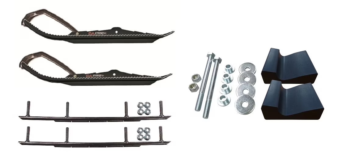Black Snowmobile Skis with 10" Round Bars Complete Kit O8012