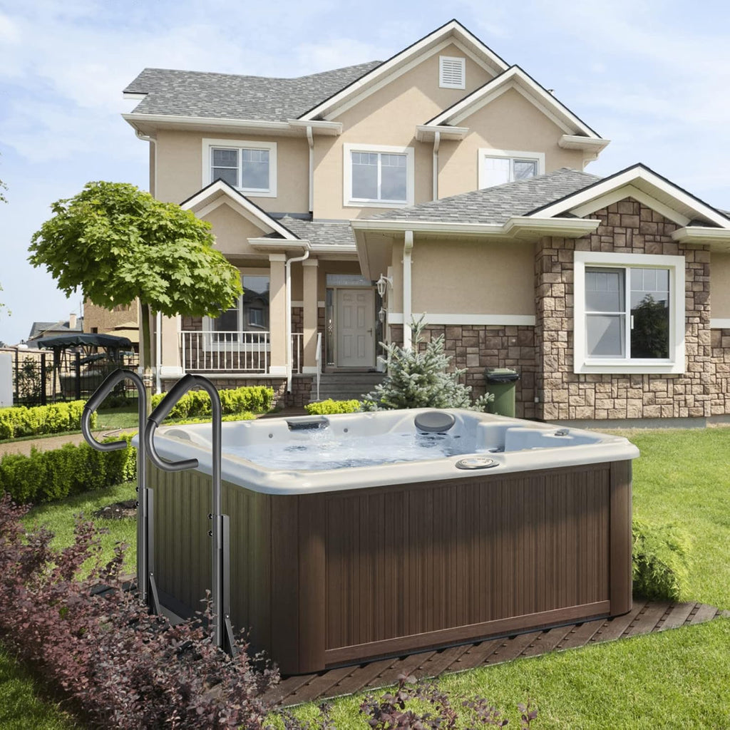 Black Heavy Iron Hot Tub Handrail with Slide-Under Mount Base D991