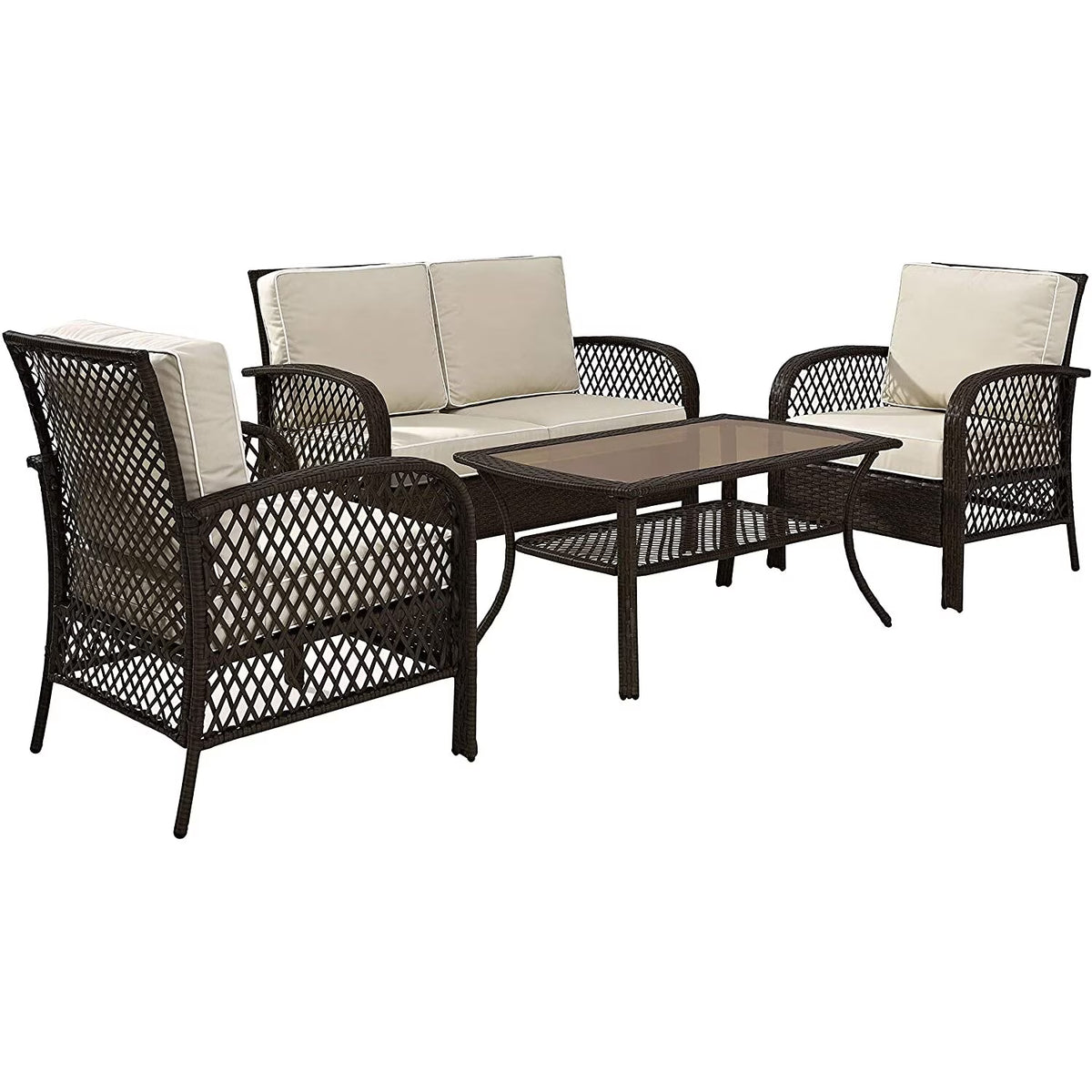 4 Piece Wicker Patio Sofa Set in Brown and Sand K887700