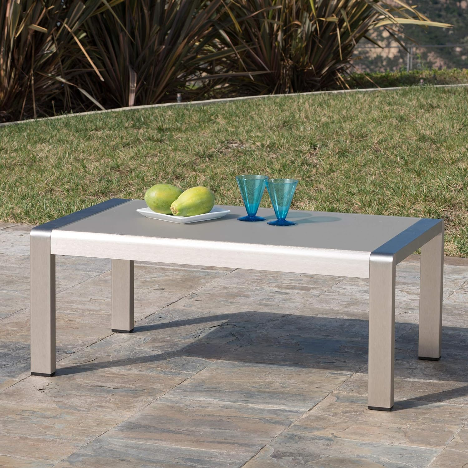 Silver Aluminum Coffee Table with Glass Top P224