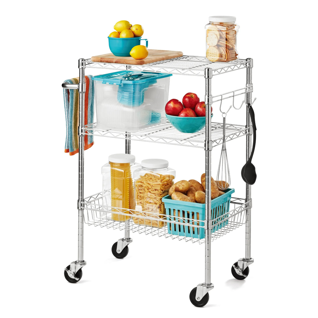 3-Tier Chrome Rolling Cart Q895663