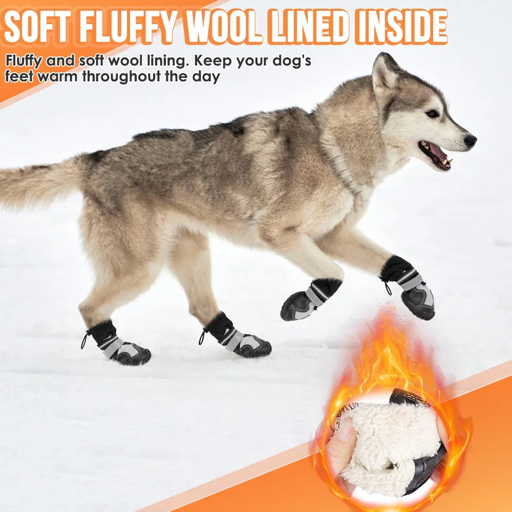 Waterproof Fleece Lined Dog Boots with Reflective Straps K566