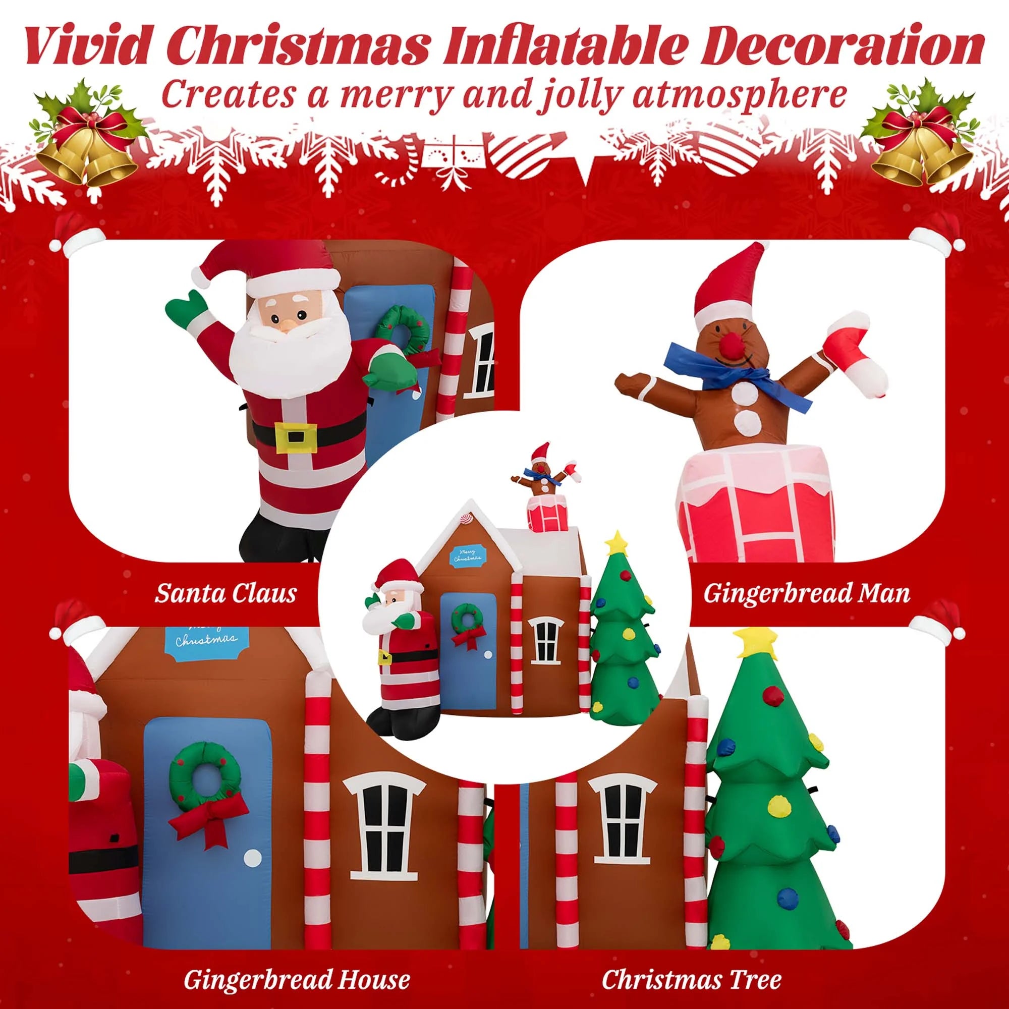 7 FT Inflatable Christmas Ginger House with Santa Claus Christmas Tree LED Lights W841110