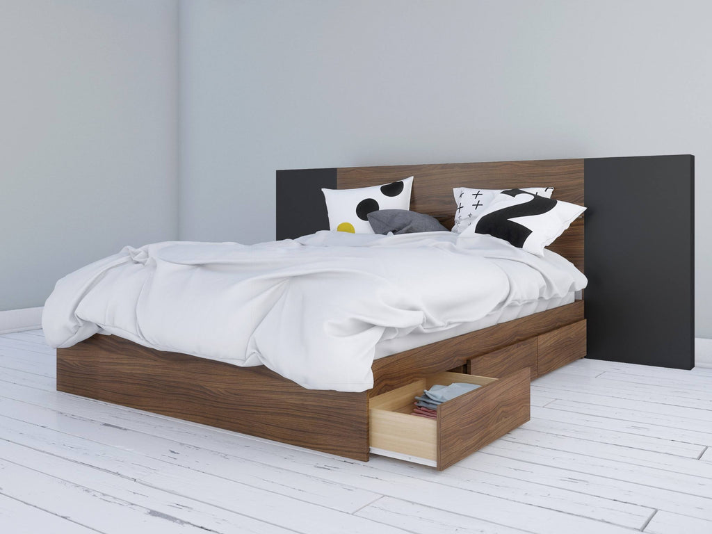 3 Piece Queen Size Bedroom Set Walnut and Black L679870