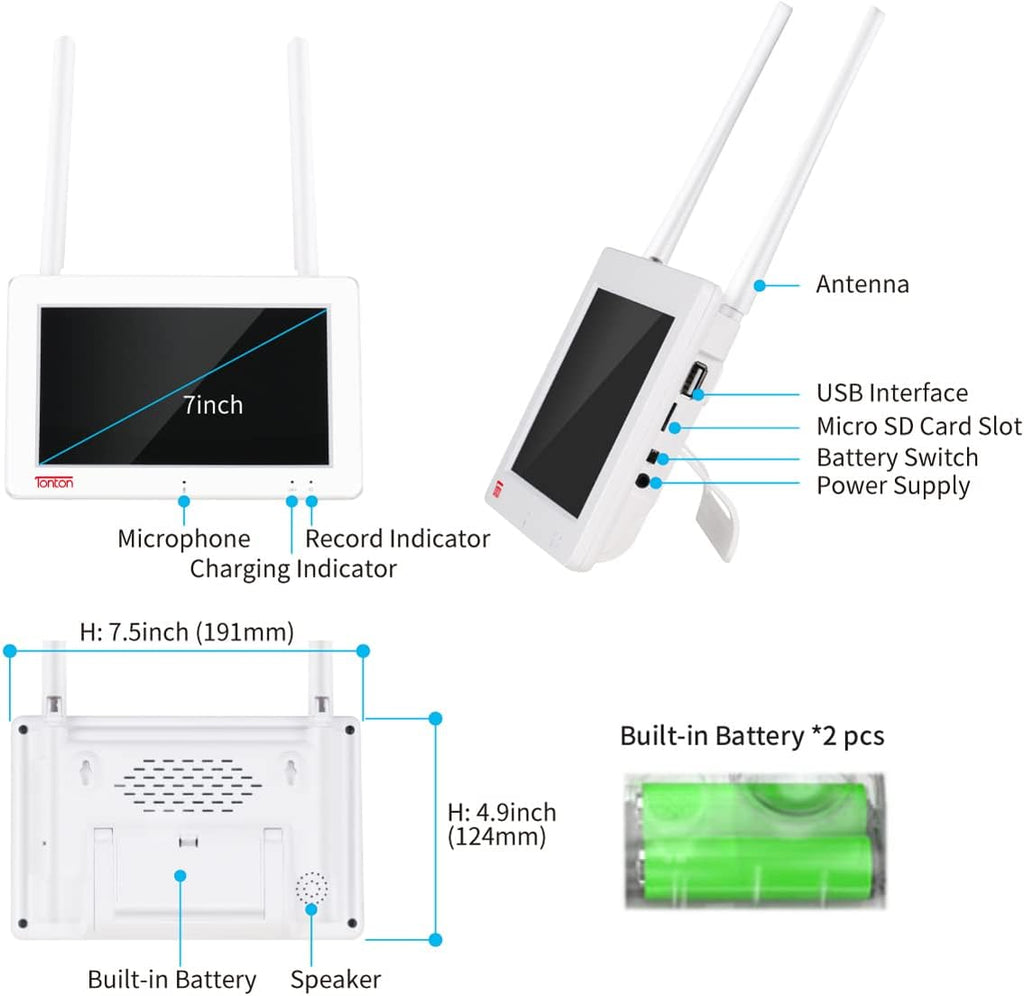White 7" IPS Touchscreen 4CH NVR Kit with 2PCS 2MP Camera B8385