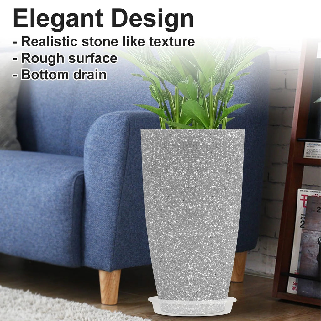 2 Pack 21in Tall Round Resin Planter, Gray T1621