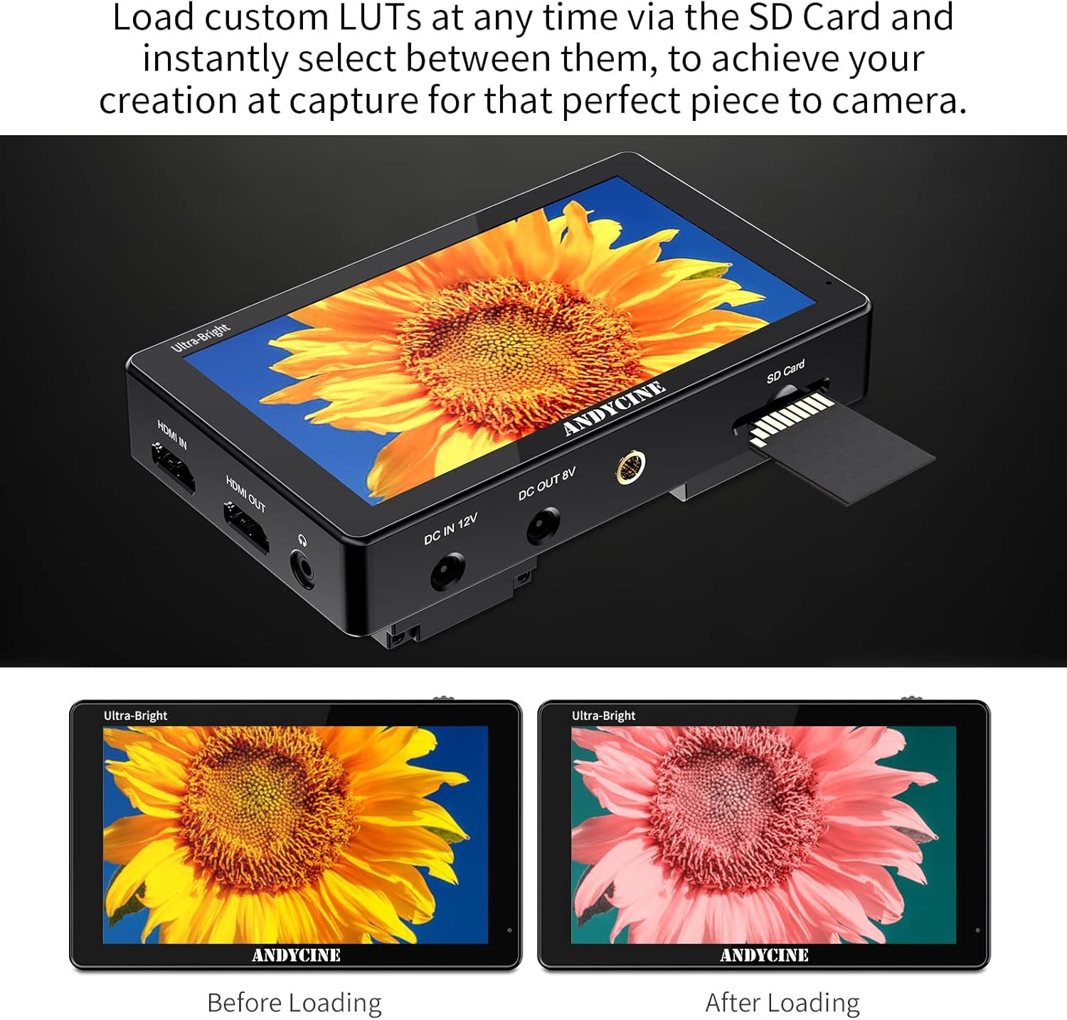 5.5 Inch 3000nit Touch Screen On-Camera Field Monitor with F970 External Power 4K HDMI Input Output R2775