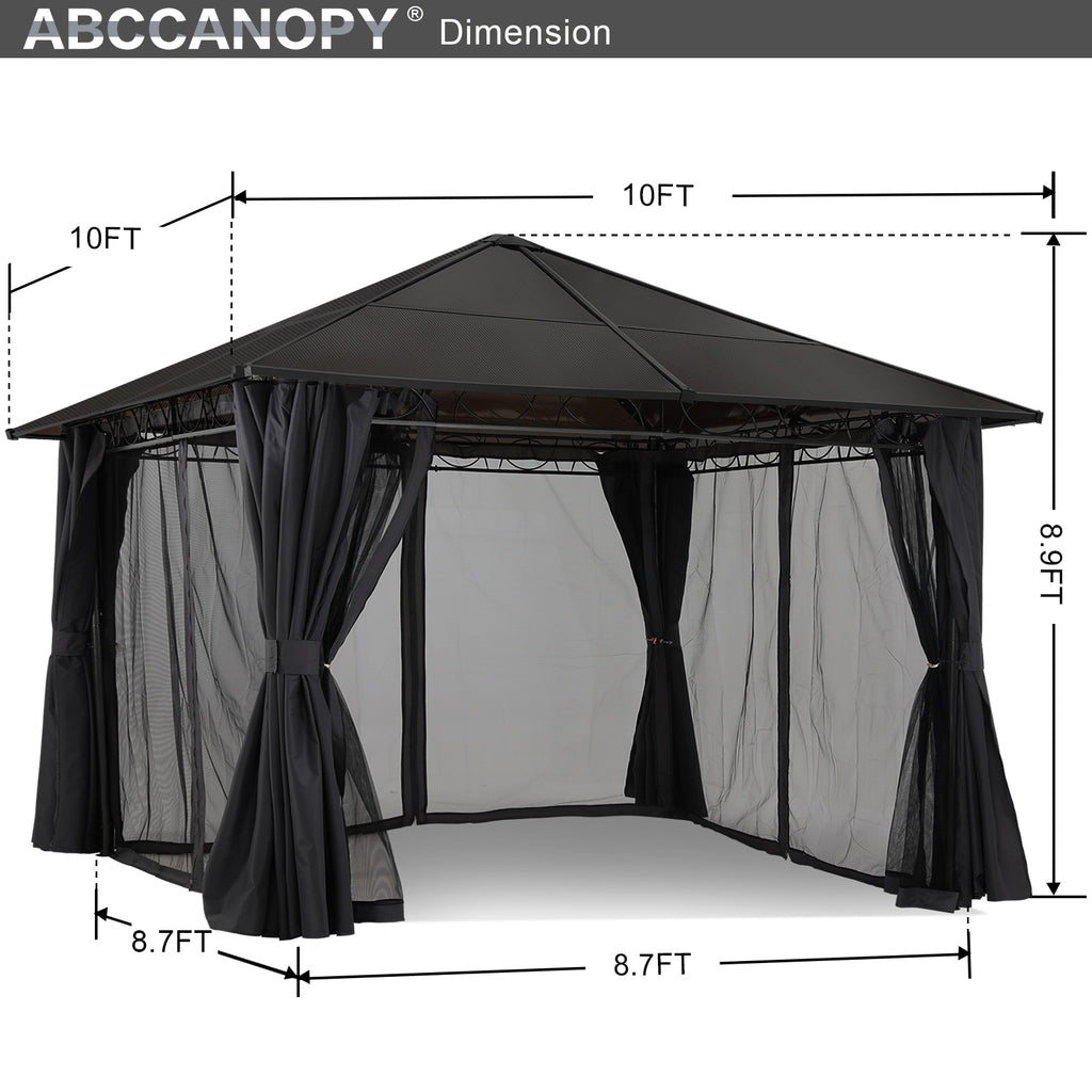 10x10 Hardtop Patio Gazebo with Netting and Screen Walls Curtains, Dark Gray W959