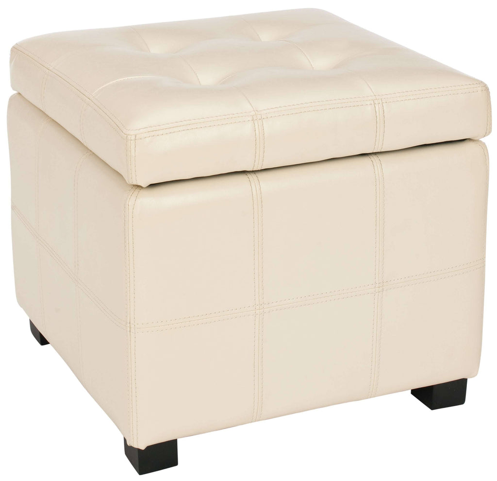 Cream Leather Tufted Storage Ottoman D47926