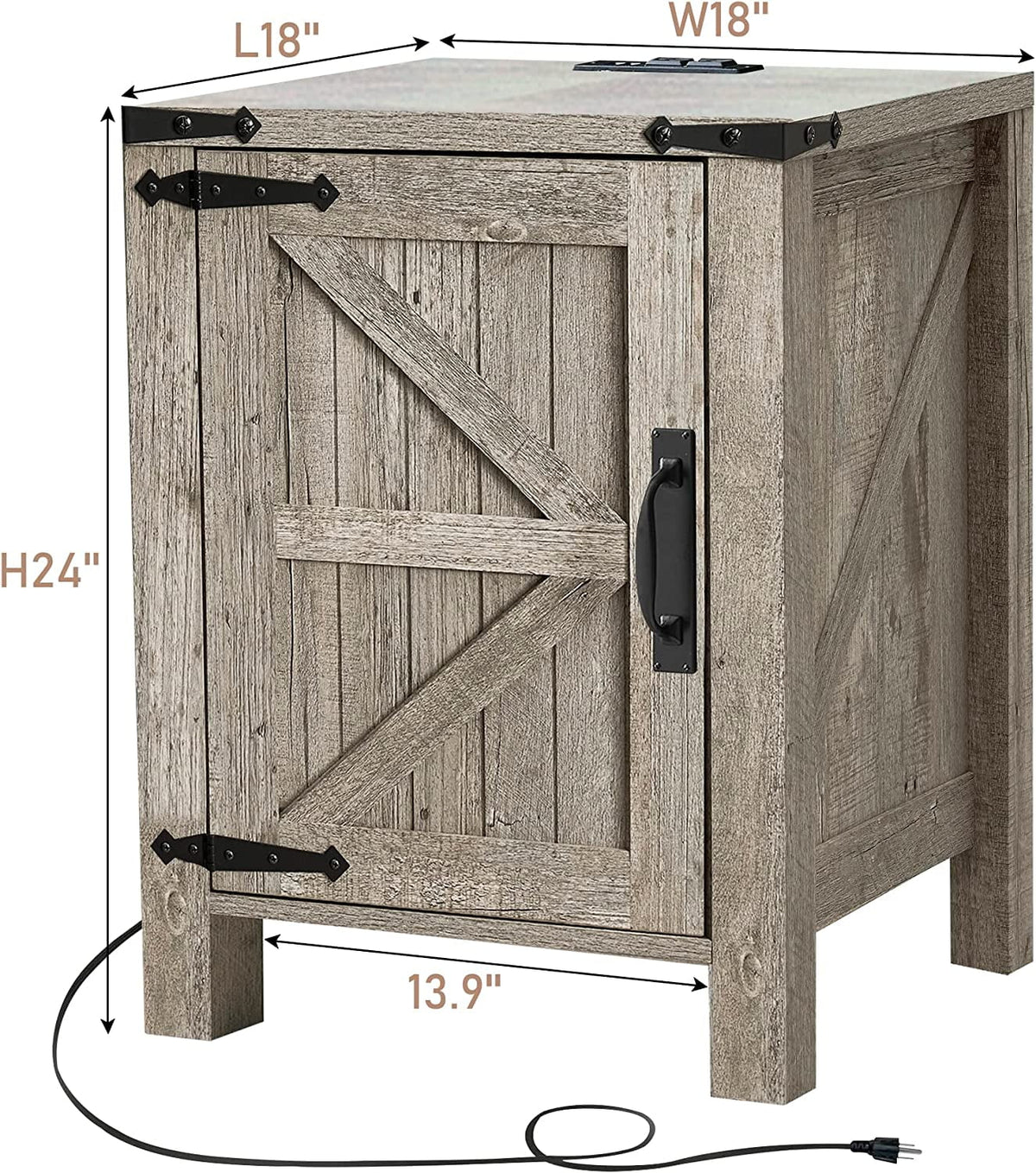 Farmhouse Square End Side Table with Charging Station S7676