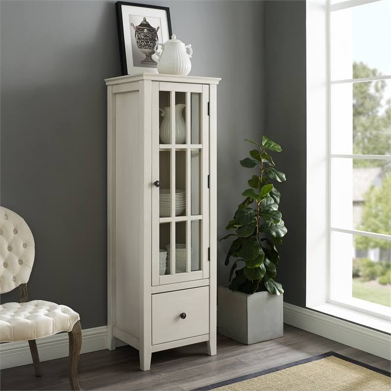 Antique White 3-Shelf Glass Curio Cabinet C1801