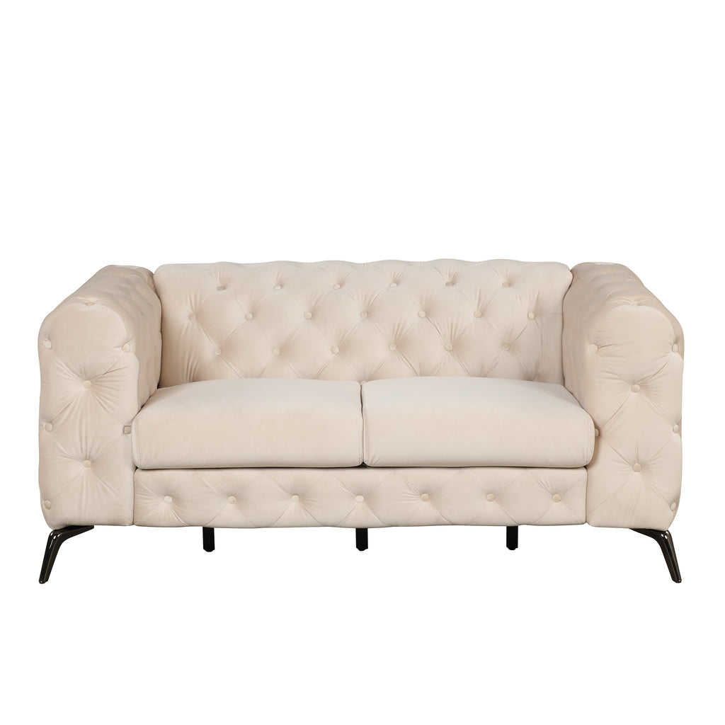 Beige Velvet 2-Seat Loveseat with Wood Frame L291