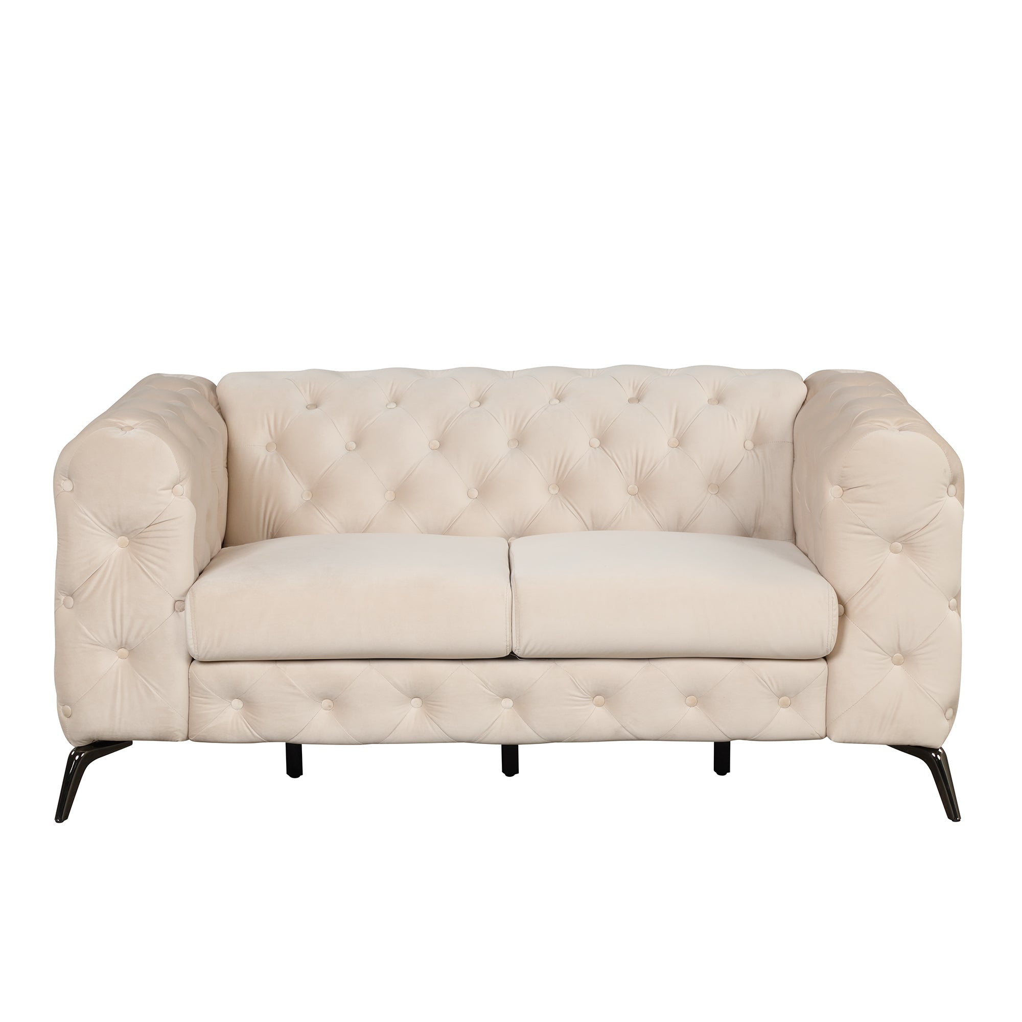 Beige Velvet 2-Seat Loveseat with Wood Frame L291