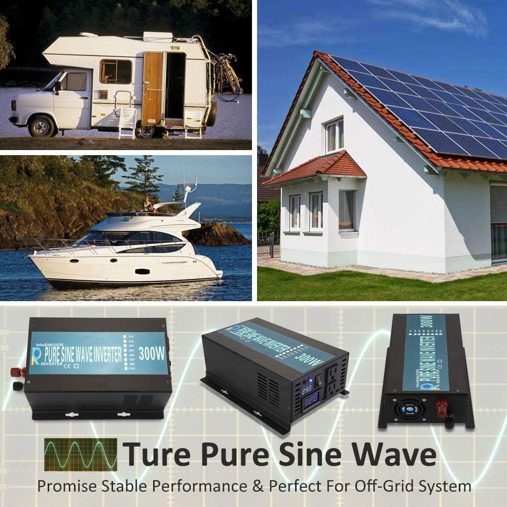 300W Pure Sine Wave Car Power Inverter 24VDC Black Pack of 2 V406614