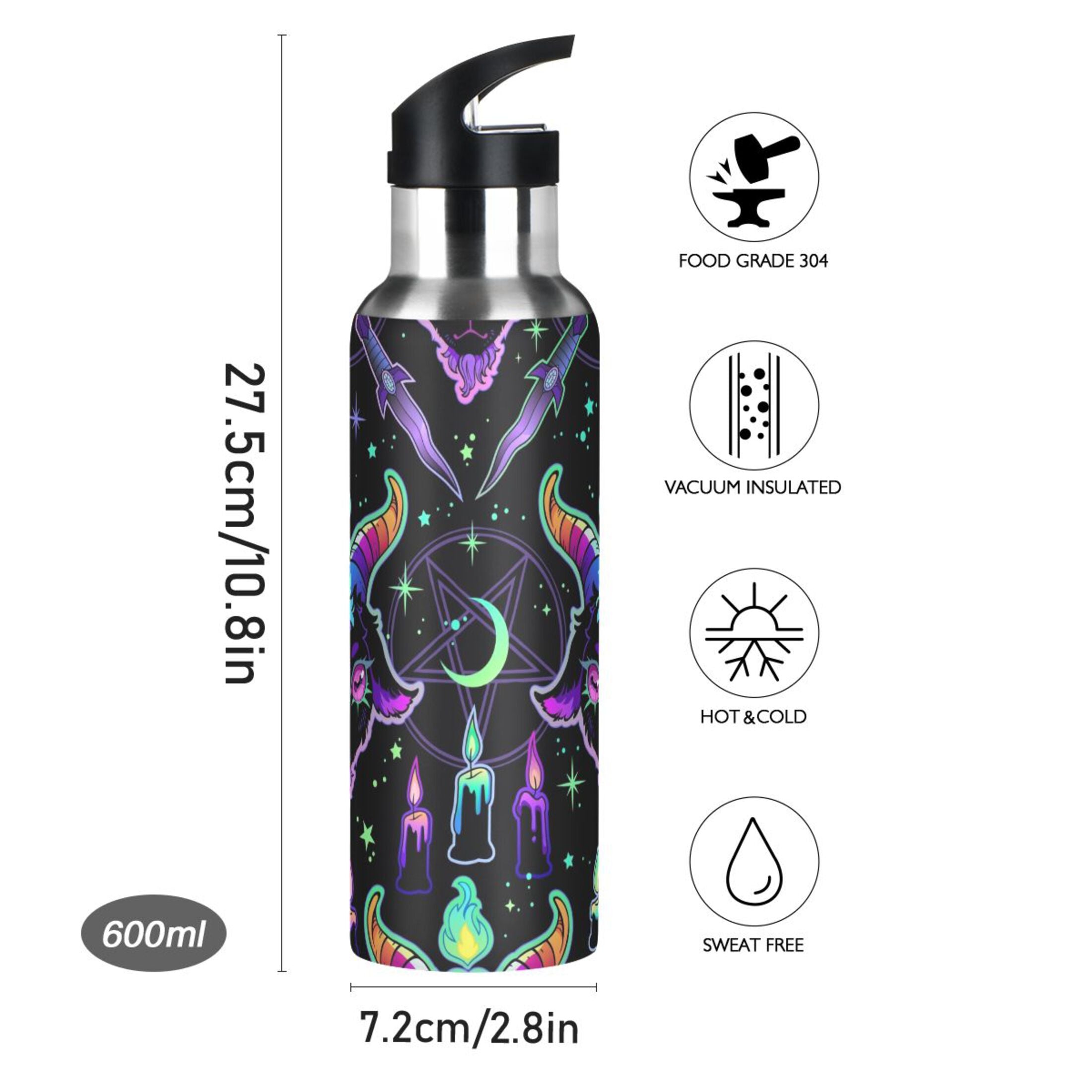 Cartoon Devil Insulated Stainless Steel Water Bottle with Straw Lid Flask, 20 oz V426
