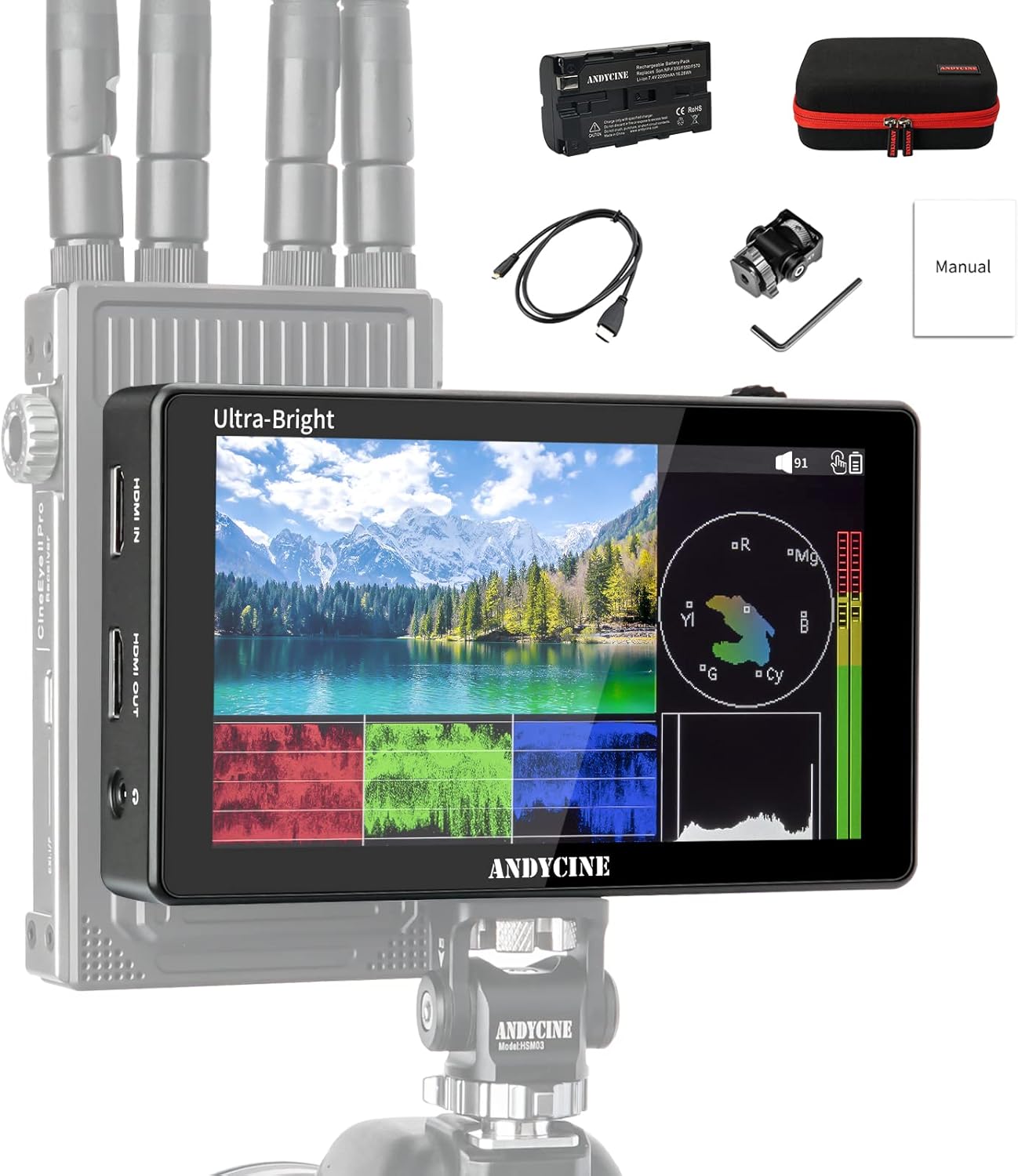 5.5 Inch 3000nit Touch Screen On-Camera Field Monitor with F970 External Power 4K HDMI Input Output R2775