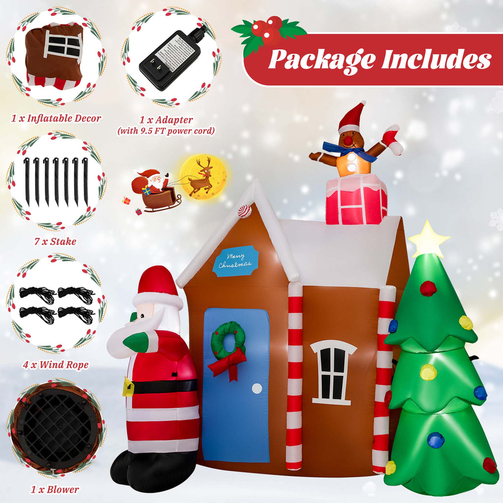 7 FT Inflatable Christmas Ginger House with Santa Claus Christmas Tree LED Lights W841110