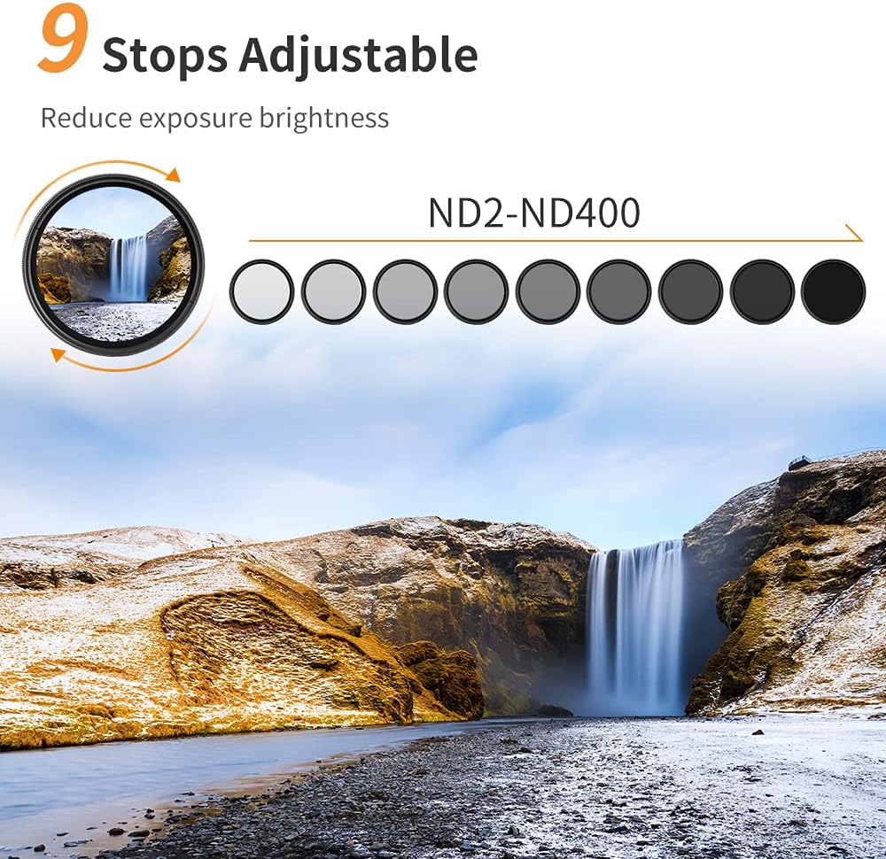 37mm Variable ND Filter ND2 to ND400 Lens Filter Kit with Cleaning Cloth D844