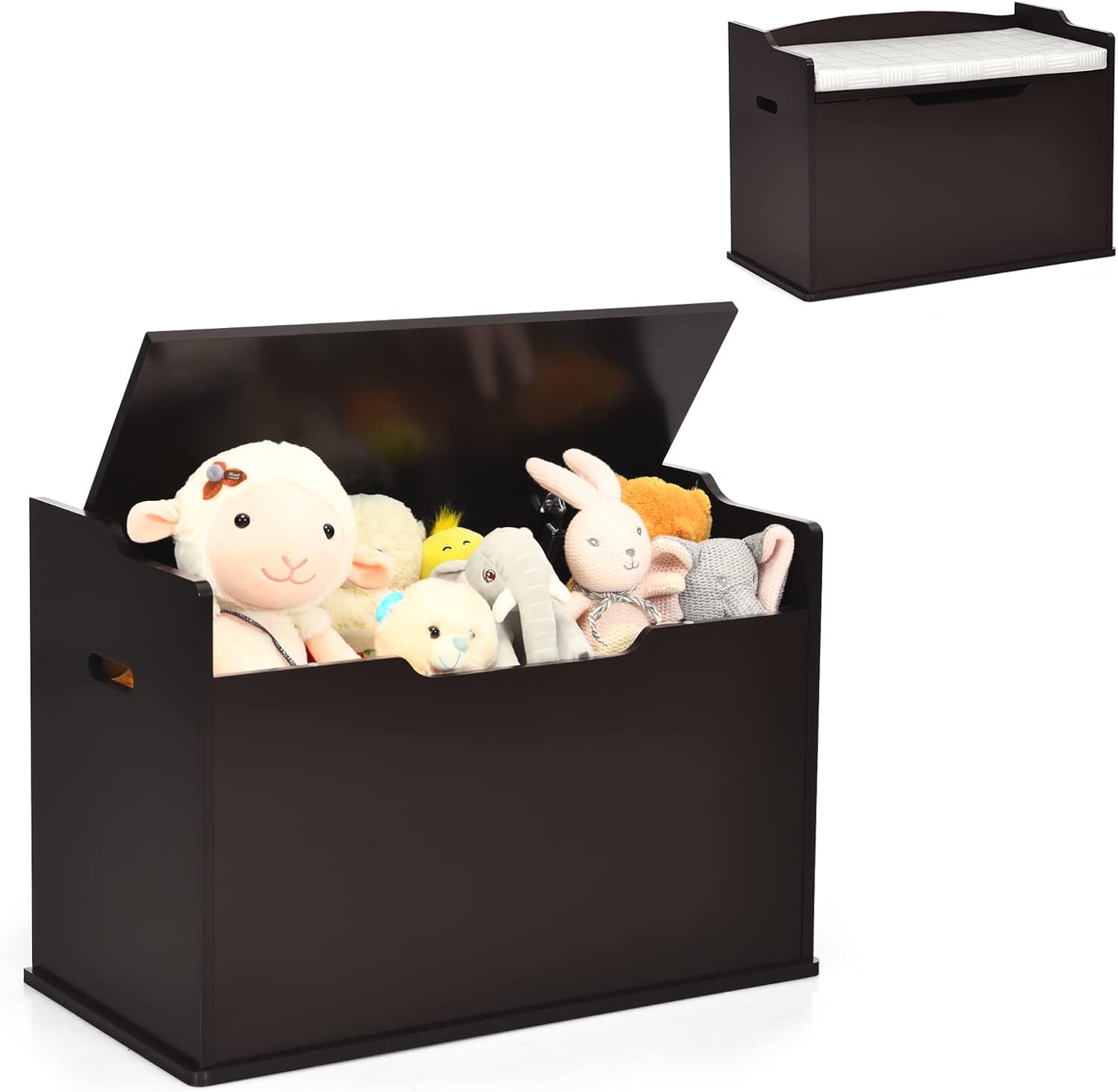 Espresso Wooden Toy Chest Storage Trunk with Bench Seat C994