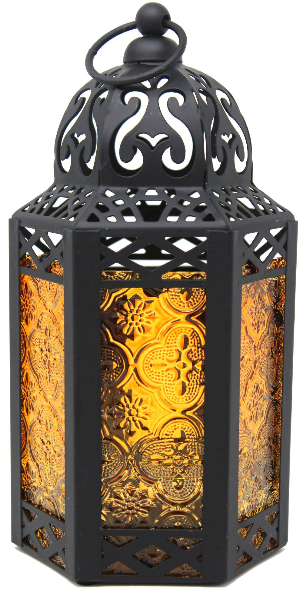 Set of 3 Amber Glass Candle Lanterns X49208
