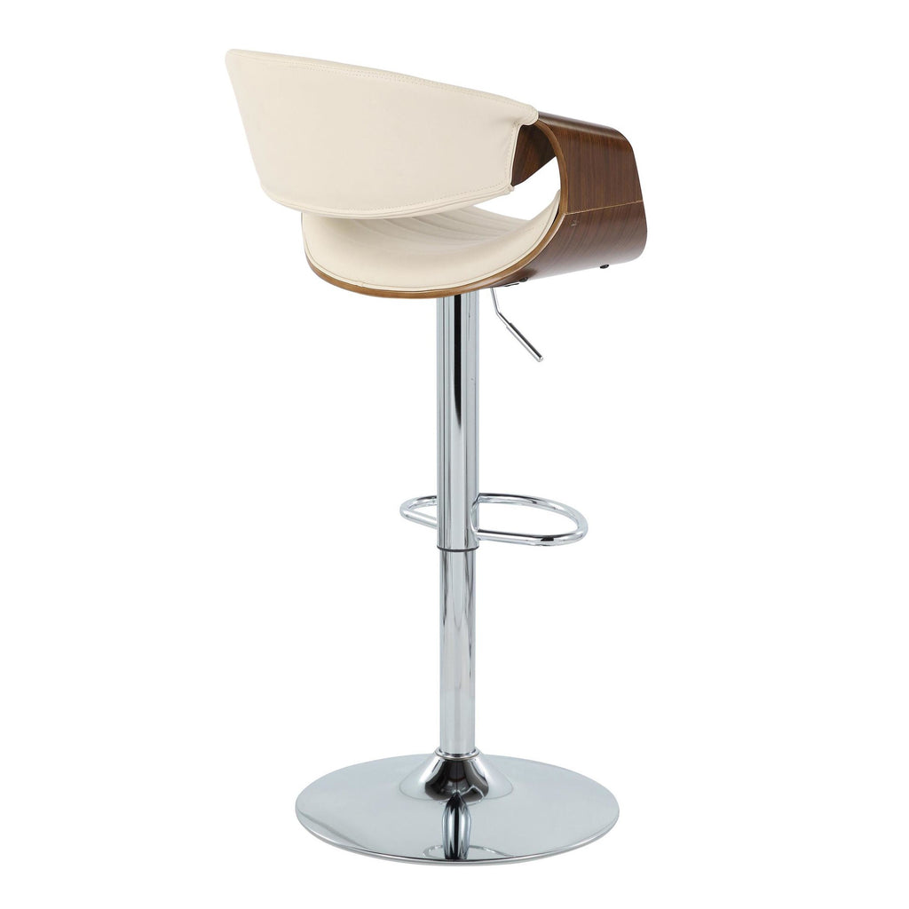 Set of 2 Adjustable Swivel Barstool in Chrome Metal, Walnut Wood and Cream Faux Leather I821685