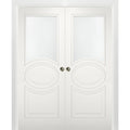 Sliding French Double Pocket Doors 36 x 84 inches Opaque Glass Matte White MDF Interior Doors J212341