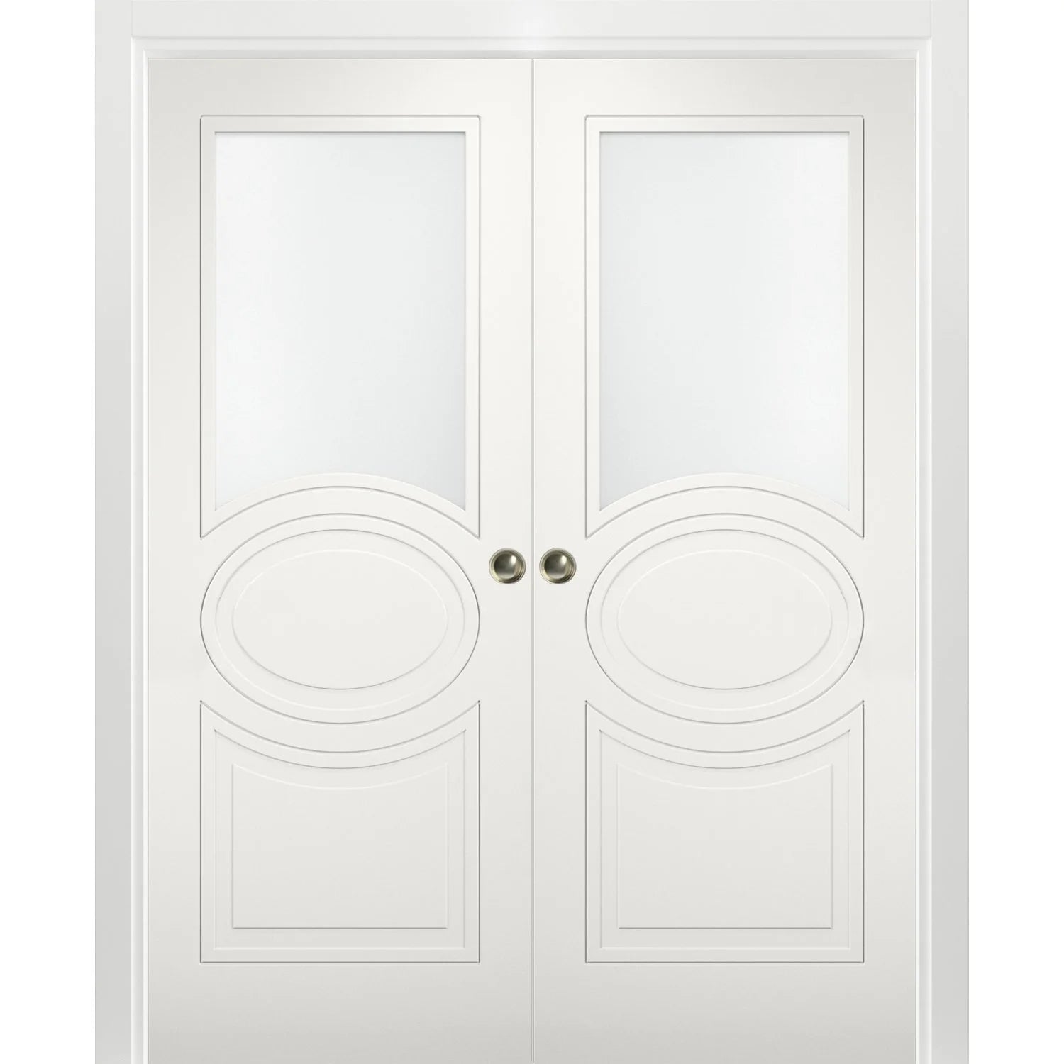 Sliding French Double Pocket Doors 36 x 84 inches Opaque Glass Matte White MDF Interior Doors J212341