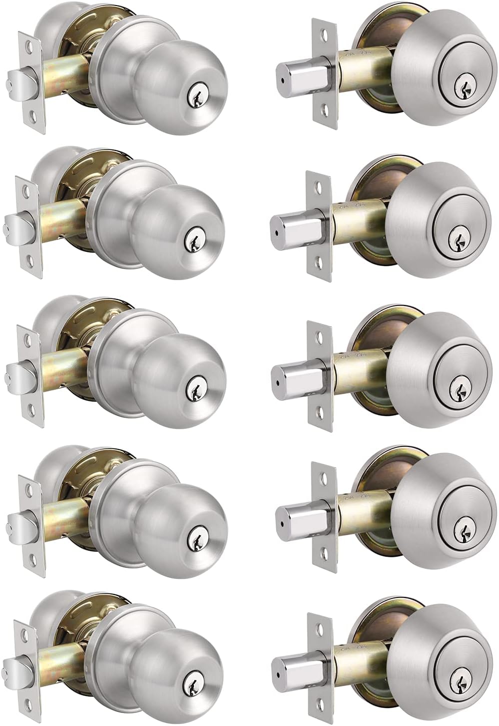 Entry Door Knobs with Single Cylinder Deadbolt, Satin Nickel Finish, Pack of 2 Q76791