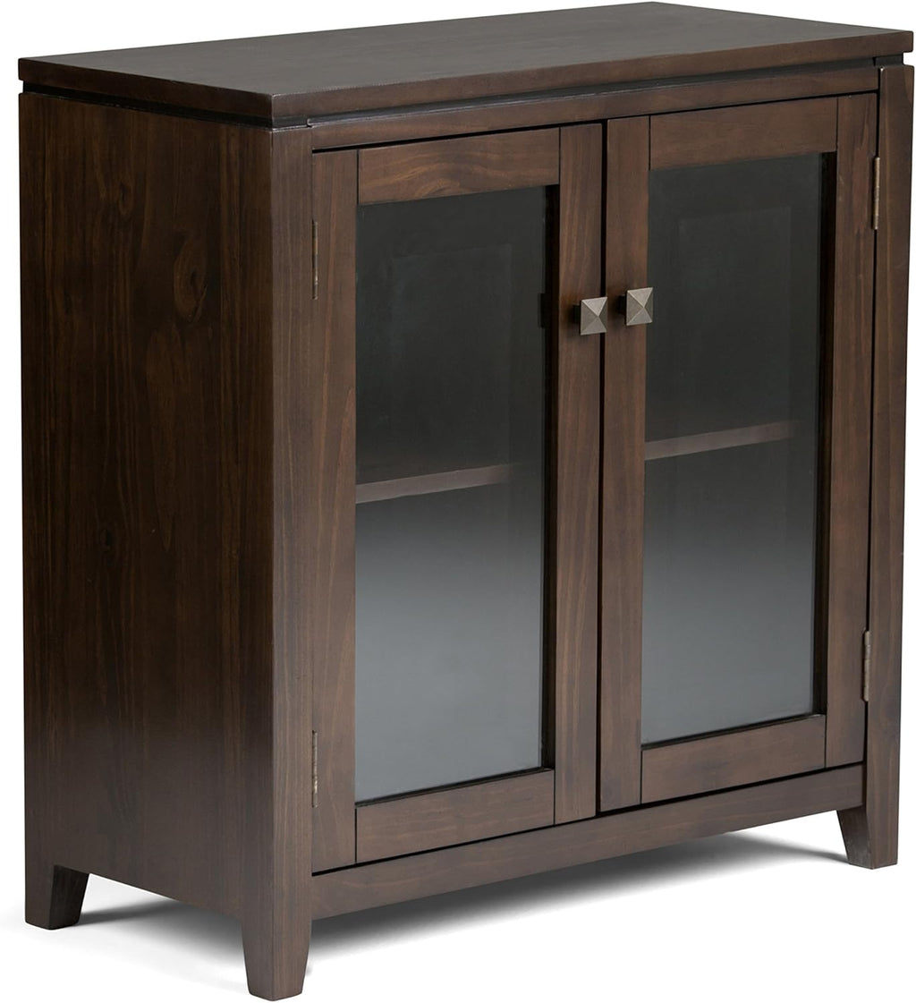 Solid Wood Low Storage Cabinet with 2 Tempered Glass Doors C8145
