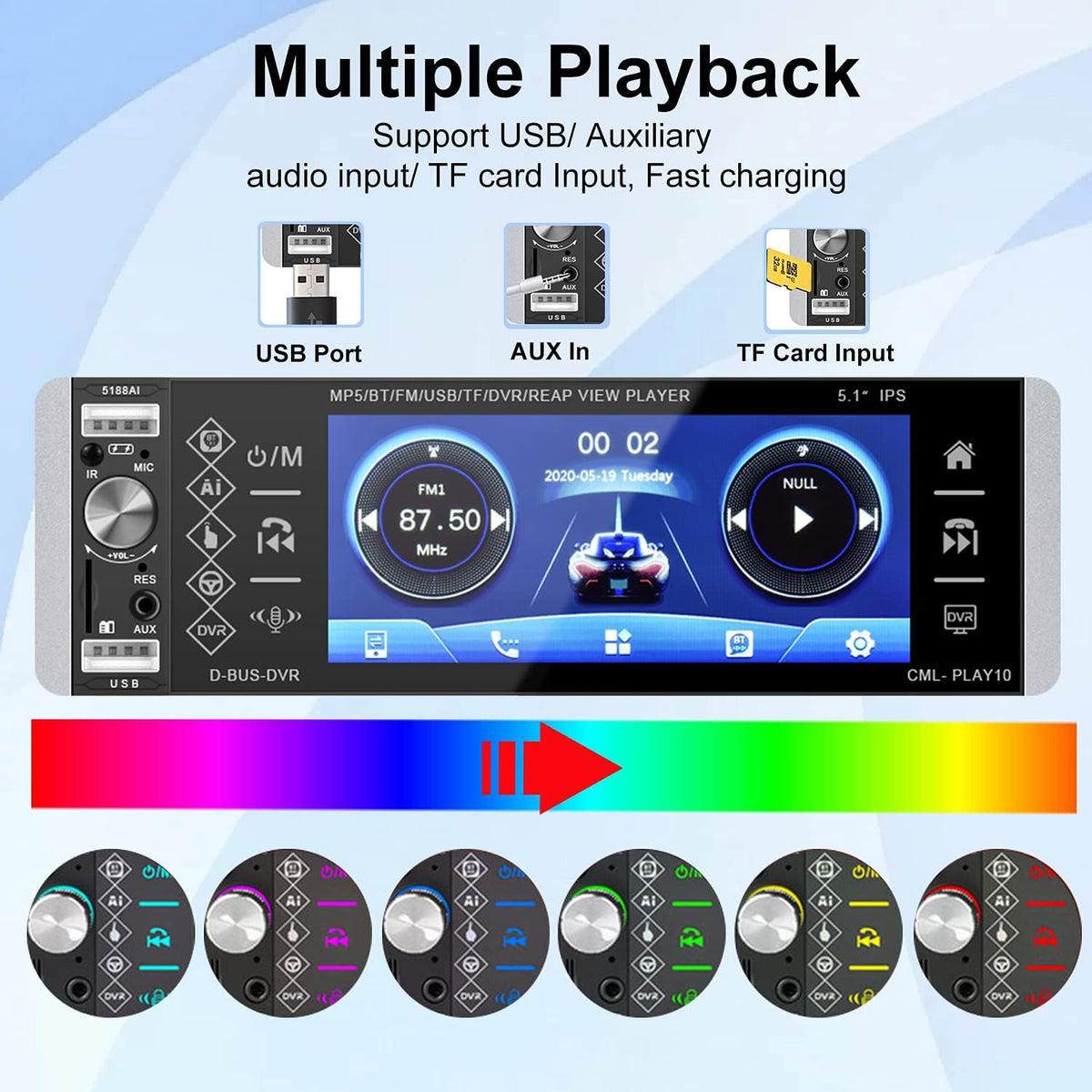 5.1” Touch Screen Bluetooth Car Stereo with Backup Camera E726