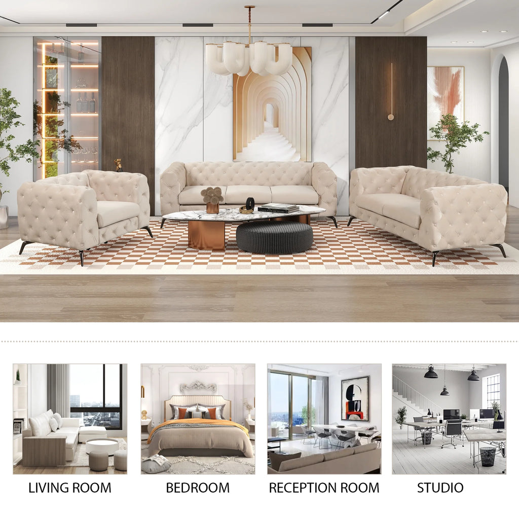 Beige Velvet 2-Seat Loveseat with Wood Frame L291