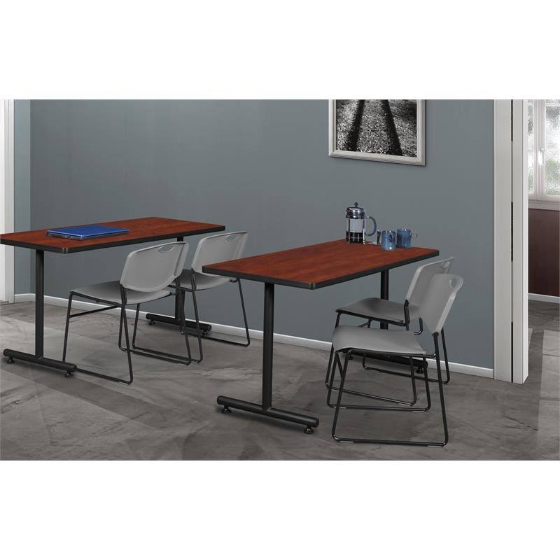 Cherry Training Table and 2 Grey Stack Chairs E341
