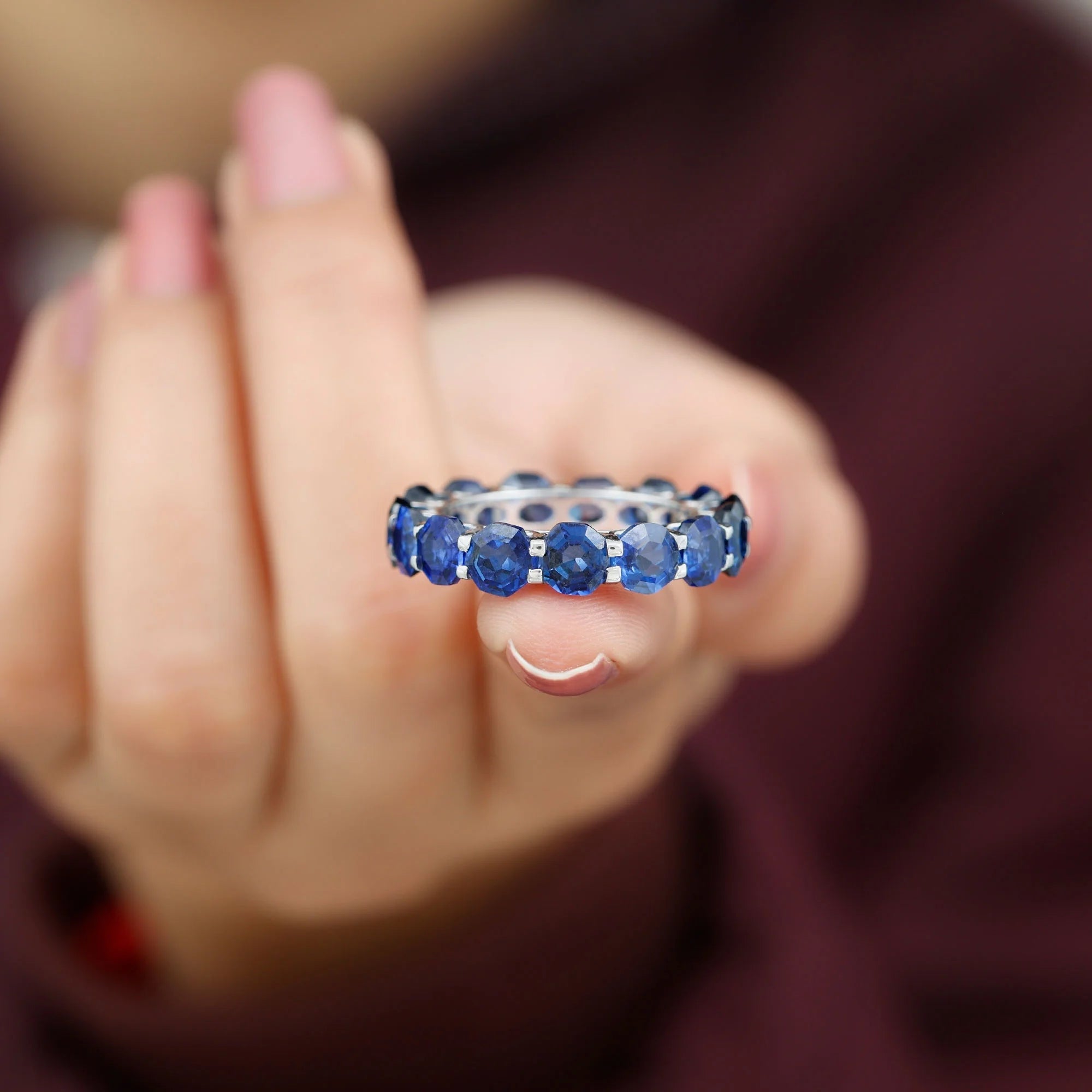 925 Sterling Silver Blue Sapphire Full Eternity Ring T10669